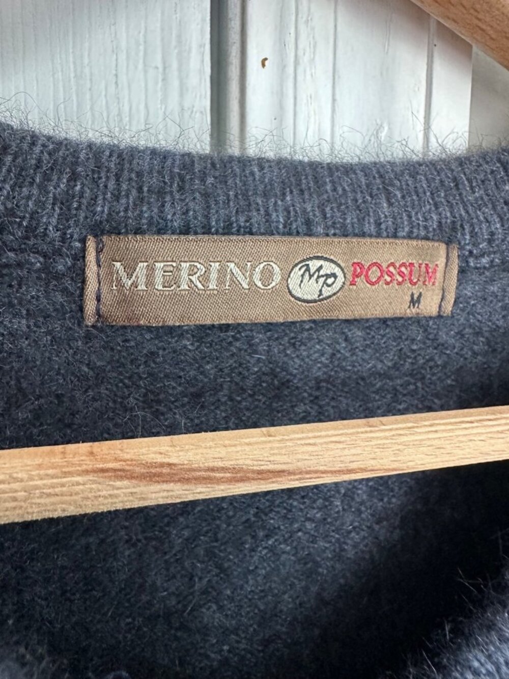 Merino Possum Men's M Blue Grey V-neck Wool Sweater Sustainable Timeless - Picture 3 of 6